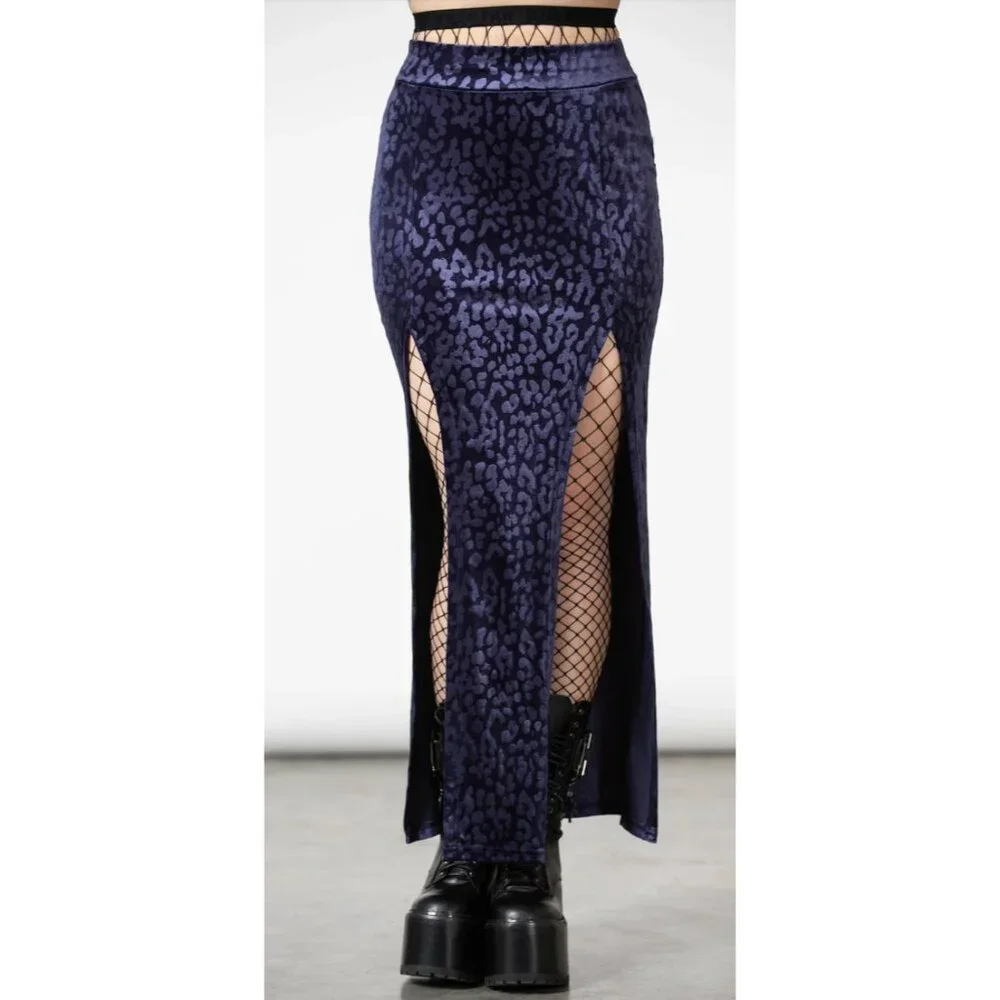 KILLSTAR Nine Lives Skirt in Purple Plum Gothic Maxi Burnout Velvet Size XS NWT - Picture 2 of 16